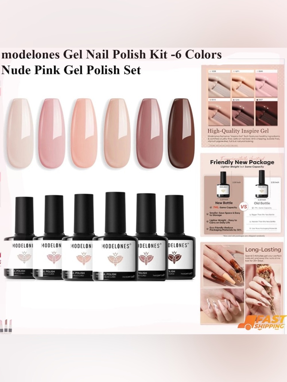 Modelones Nude Pink Gel Nail Polish Set - 6 Soft Pink Shades
